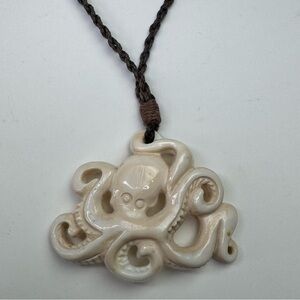 Hawaiian Carved Octopus Bone Pendant Necklace